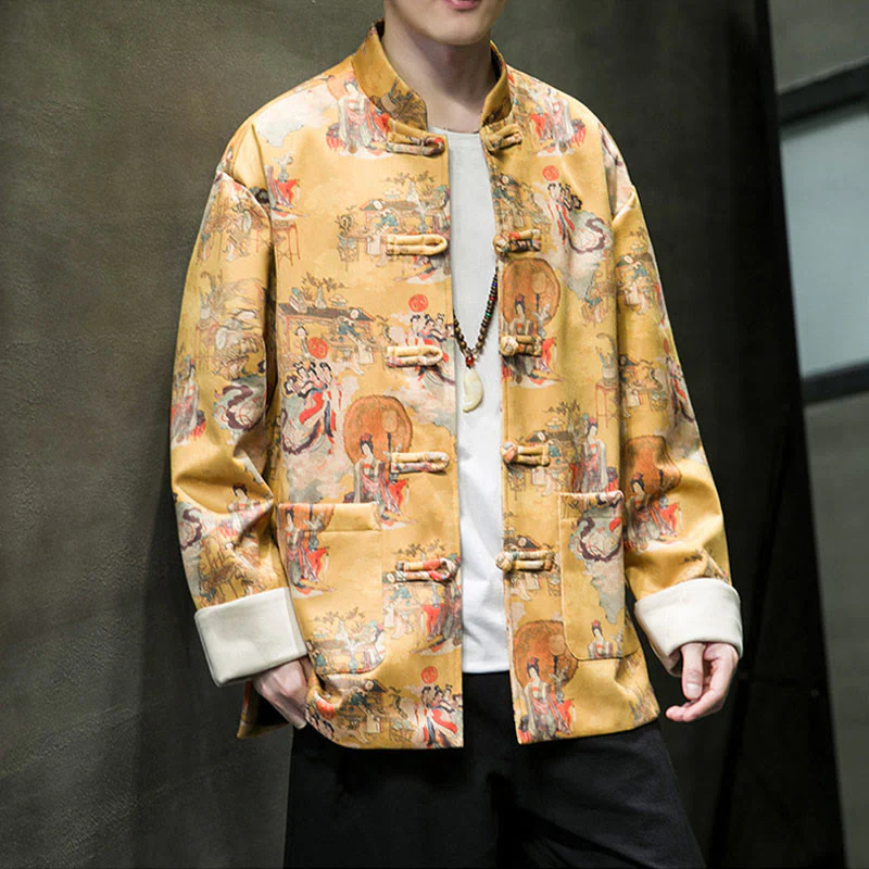 Buddha Stones Vestiti per il capodanno cinese Figura antica Pittura Polsino tinta unita Rana-bottoni Tang Suit Giacca da uomo in cotone Camicia con tasche - Image 14