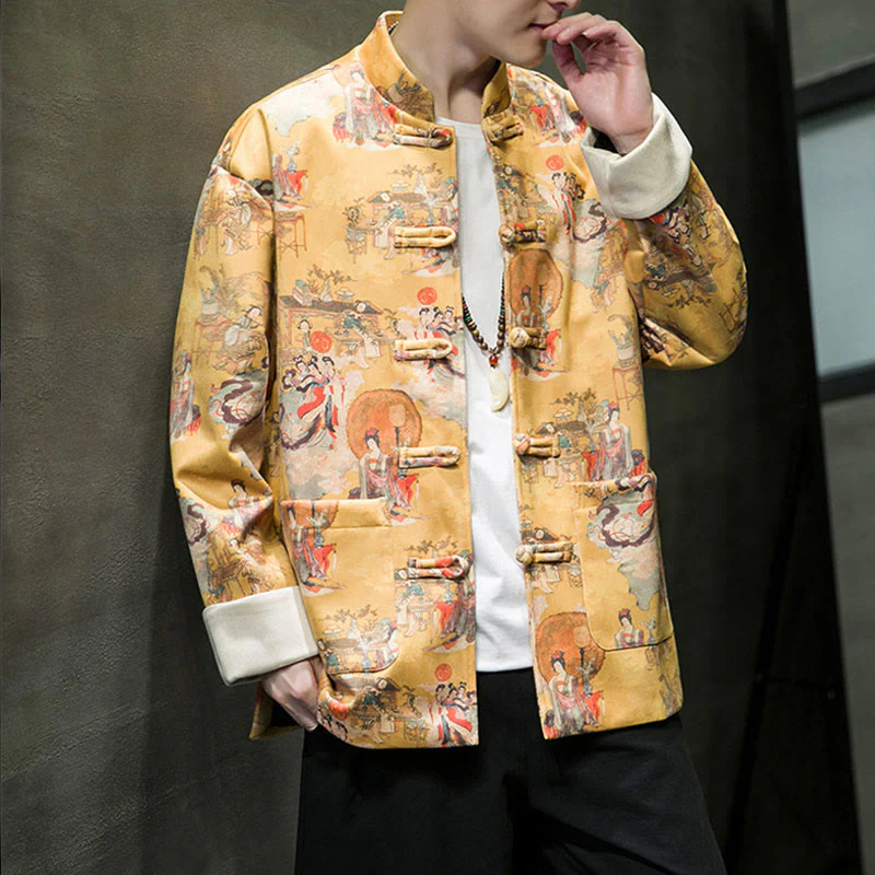 Buddha Stones Vestiti per il capodanno cinese Figura antica Pittura Polsino tinta unita Rana-bottoni Tang Suit Giacca da uomo in cotone Camicia con tasche - Image 15
