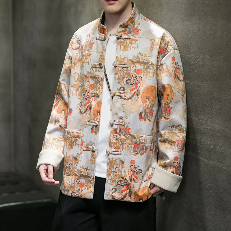 Buddha Stones Vestiti per il capodanno cinese Figura antica Pittura Polsino tinta unita Rana-bottoni Tang Suit Giacca da uomo in cotone Camicia con tasche - Image 16
