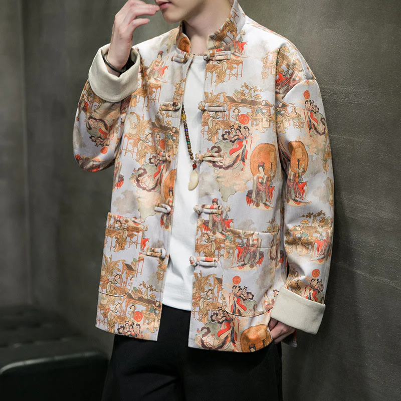 Buddha Stones Vestiti per il capodanno cinese Figura antica Pittura Polsino tinta unita Rana-bottoni Tang Suit Giacca da uomo in cotone Camicia con tasche - Image 18