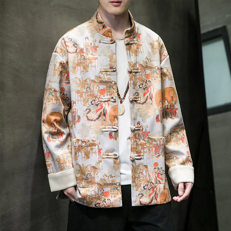 Buddha Stones Vestiti per il capodanno cinese Figura antica Pittura Polsino tinta unita Rana-bottoni Tang Suit Giacca da uomo in cotone Camicia con tasche - Image 19