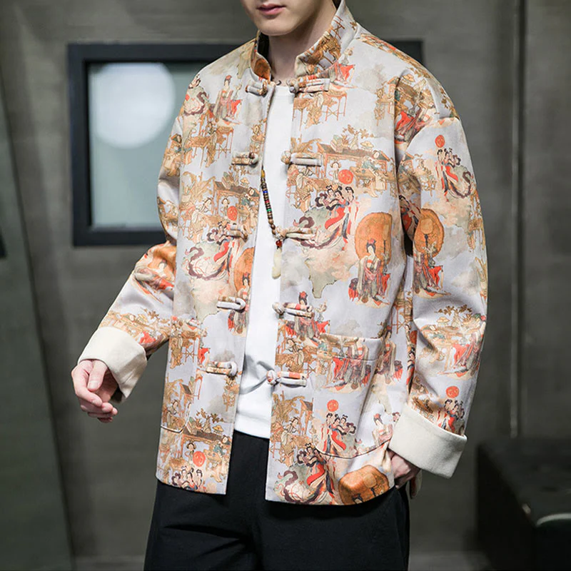Buddha Stones Vestiti per il capodanno cinese Figura antica Pittura Polsino tinta unita Rana-bottoni Tang Suit Giacca da uomo in cotone Camicia con tasche - Image 22