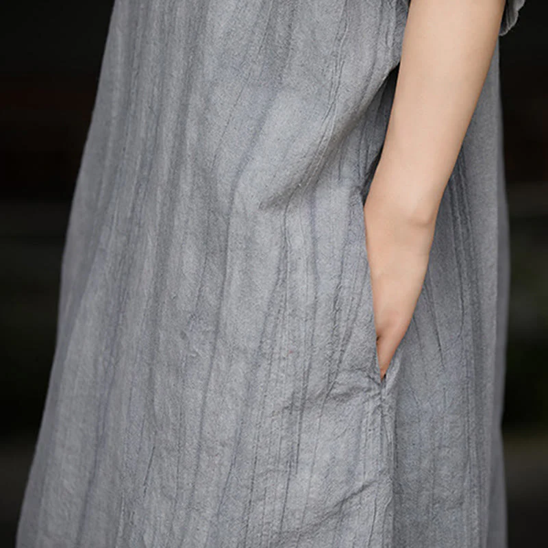 Abito da donna a maniche corte sotto il ginocchio con tasche, in ramia e lino, tinto a mano con motivo Buddha Stones. - Image 18