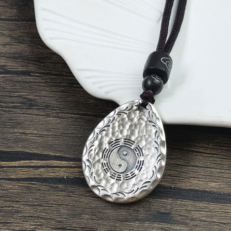 Buddha Stones Vintage 999 Sterling Silver Yin Yang Bagua Water Drop Design Balance Harmony Collana Pendente - Image 2
