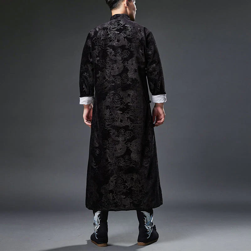 Buddha Stones Vintage Autunno Inverno Cinese Rana-Bottone Tang Suit Uomo Drago Jacquard Vestaglia Con Tasche - Image 18