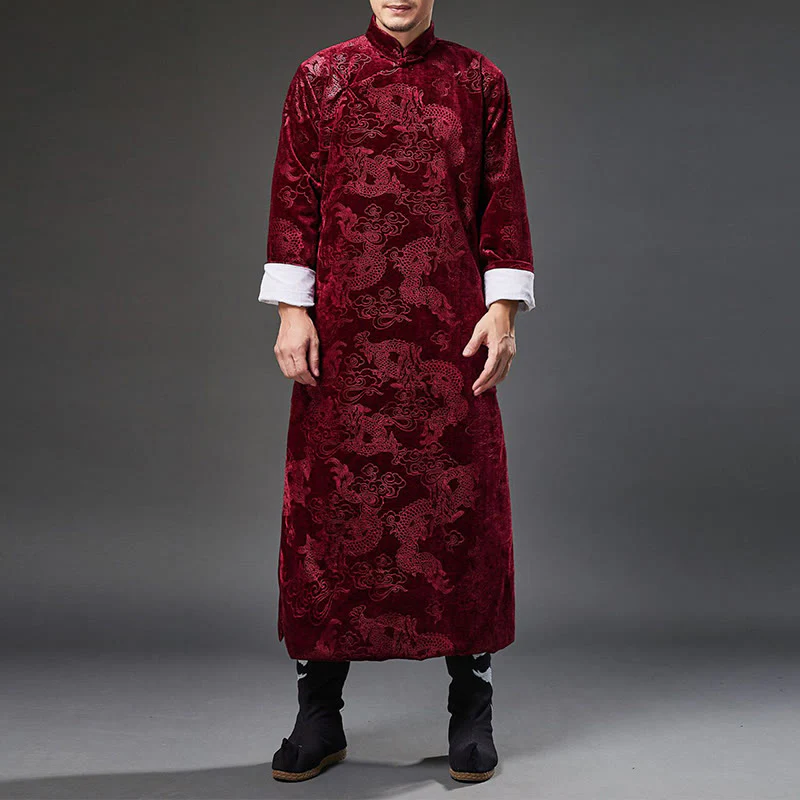 Buddha Stones Vintage Autunno Inverno Cinese Rana-Bottone Tang Suit Uomo Drago Jacquard Vestaglia Con Tasche - Image 19