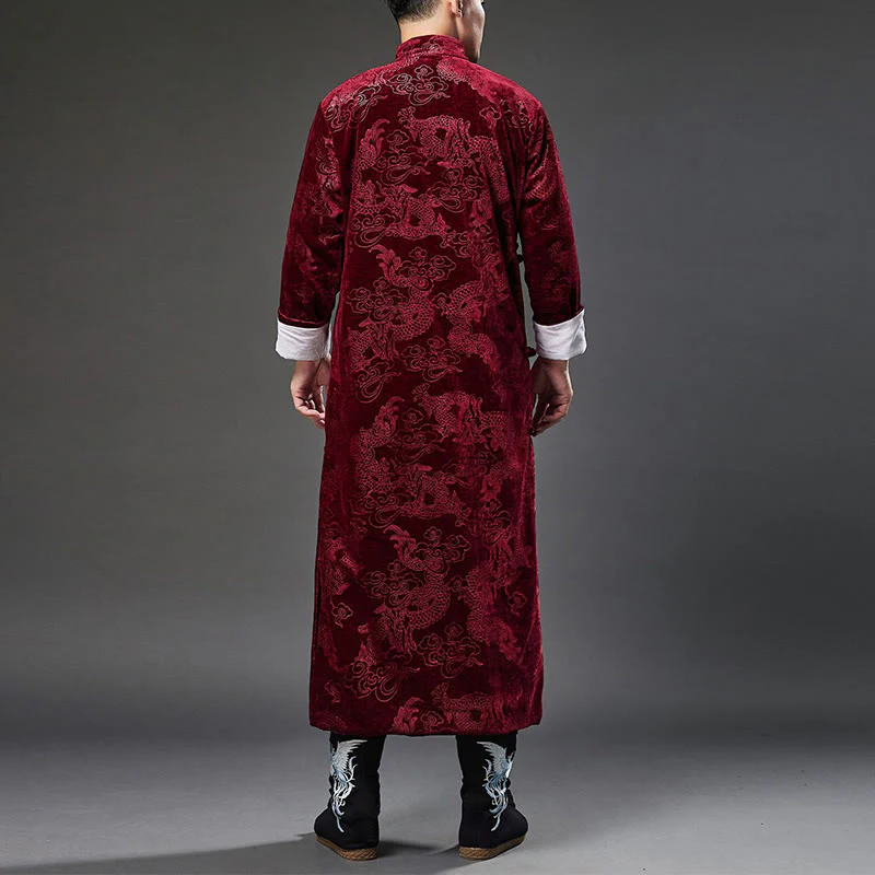 Buddha Stones Vintage Autunno Inverno Cinese Rana-Bottone Tang Suit Uomo Drago Jacquard Vestaglia Con Tasche - Image 22