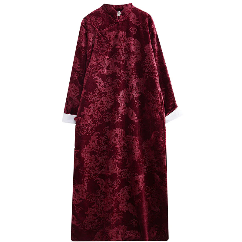 Buddha Stones Vintage Autunno Inverno Cinese Rana-Bottone Tang Suit Uomo Drago Jacquard Vestaglia Con Tasche - Image 26