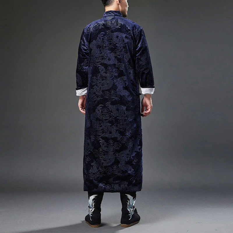 Buddha Stones Vintage Autunno Inverno Cinese Rana-Bottone Tang Suit Uomo Drago Jacquard Vestaglia Con Tasche - Image 5