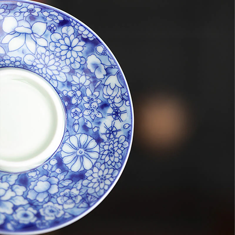 Buddha Stones Vintage Blu e Bianco Porcellana Ceramica Gaiwan Sancai Tazza da Tè Kung Fu Tazza da Tè e Piattino con Coperchio - Image 8