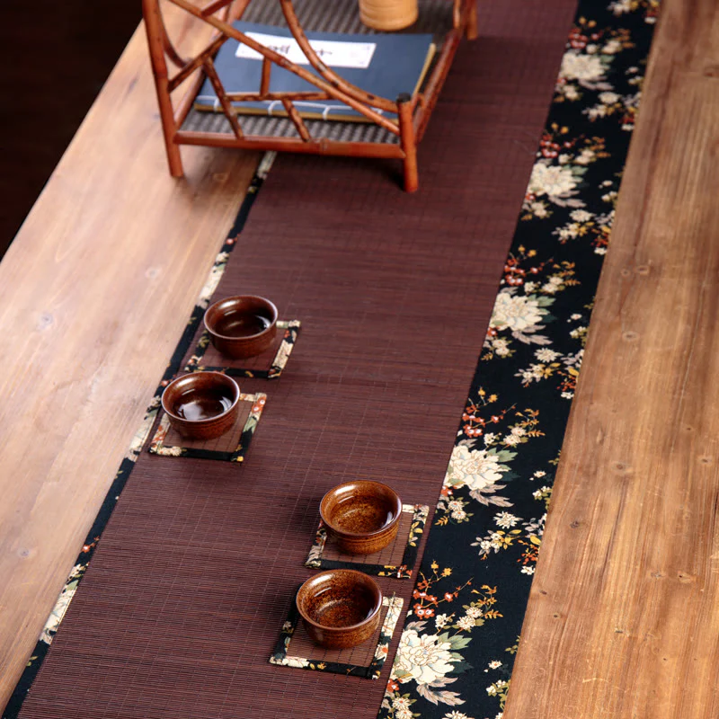 Buddha Stones Vintage Peony Flower Blossom Bamboo Cup Mat Pad Tea Cup Coaster Kung Fu Tea Mat - Image 10