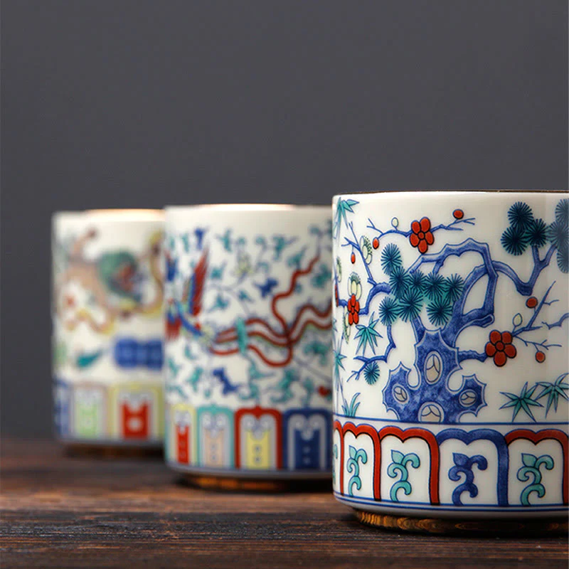 Buddha Stones Vintage Prugna Fiore Pino Bambù Fenice Kirin Leone Danzante Tazza da Tè in Ceramica Tazze da Tè - Image 3