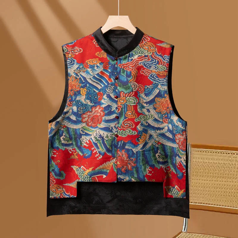 Buddha Stones Vintage Ricamo Fiore Nuvola Modello Gilet