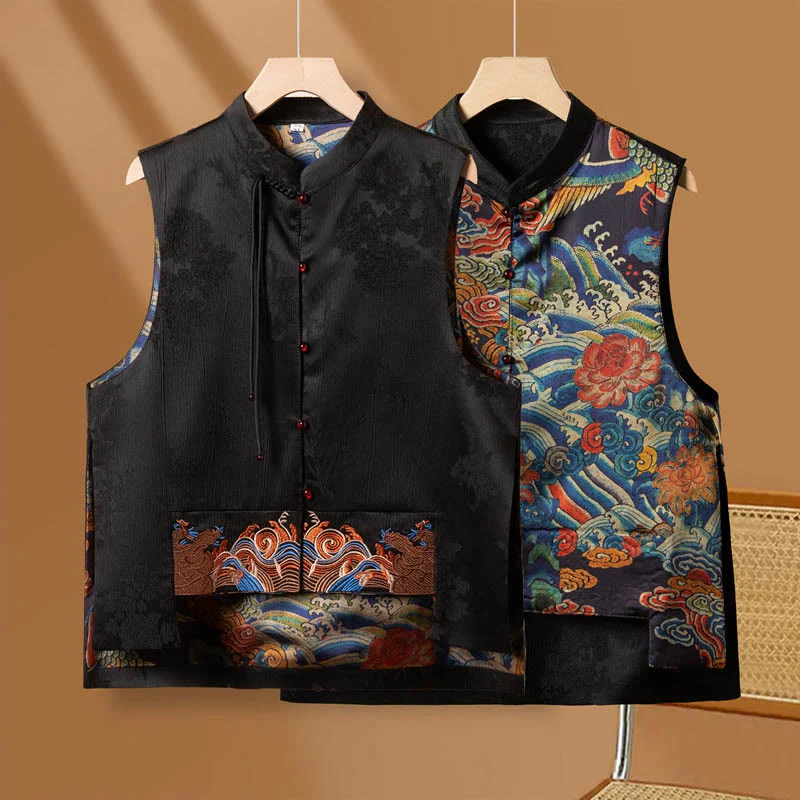 Buddha Stones Vintage Ricamo Fiore Nuvola Modello Gilet - Image 10