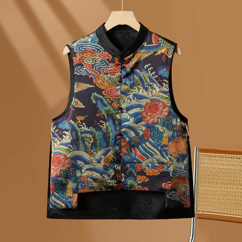 Buddha Stones Vintage Ricamo Fiore Nuvola Modello Gilet - Image 9