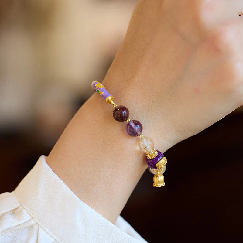 Buddha Stones Viola Fantasma Giada Viola Scrittura Citrino Amore Saggezza Braccialetto - Image 5