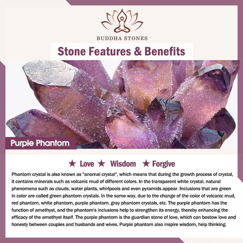 Buddha Stones Viola Fantasma Giada Viola Scrittura Citrino Amore Saggezza Braccialetto - Image 9