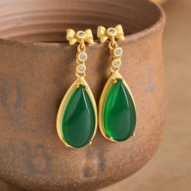 Buddha Stones Waterdrop Design in diaspro verde placcato in rame e oro