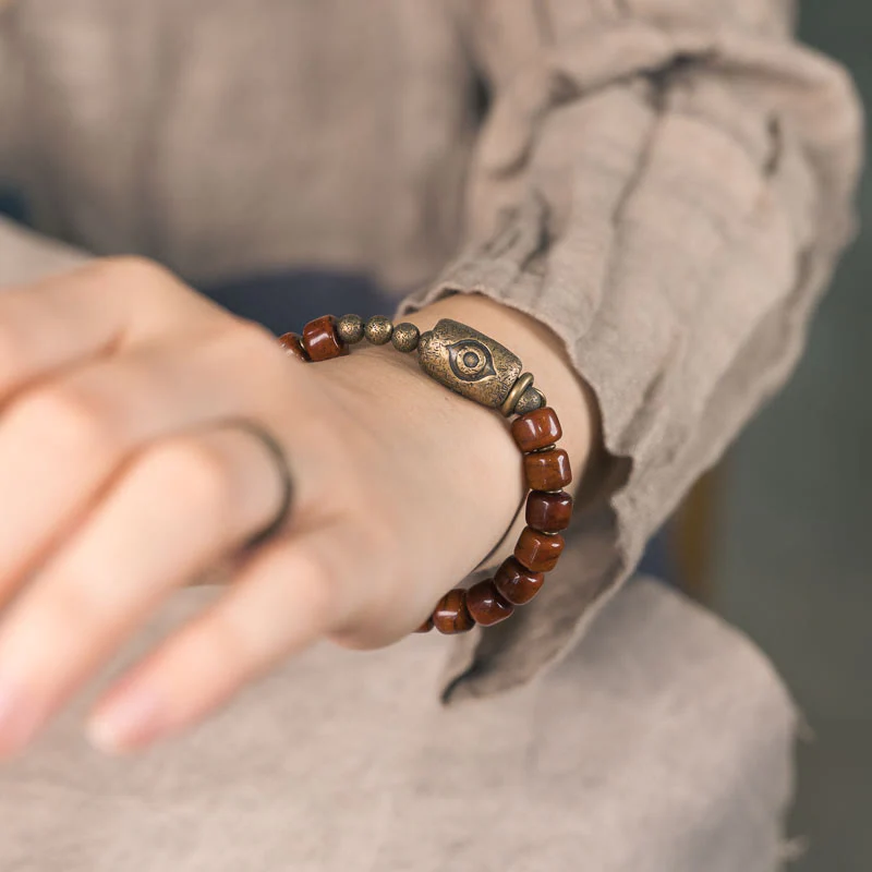 Buddha Stones Yak Bone Dzi Forma Rame Cono Pendente Bracciale Forza - Image 10