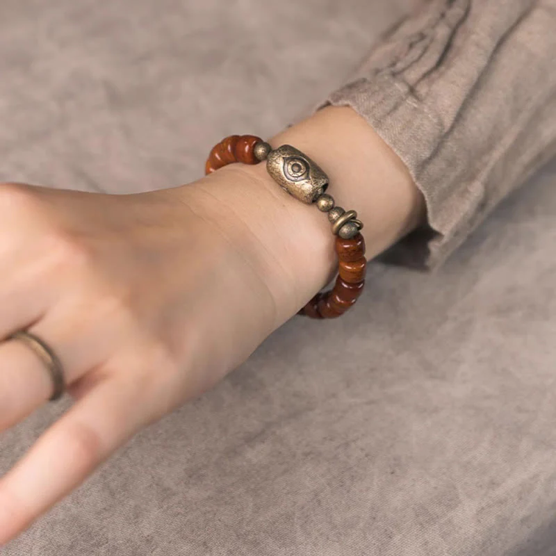 Buddha Stones Yak Bone Dzi Forma Rame Cono Pendente Bracciale Forza - Image 11