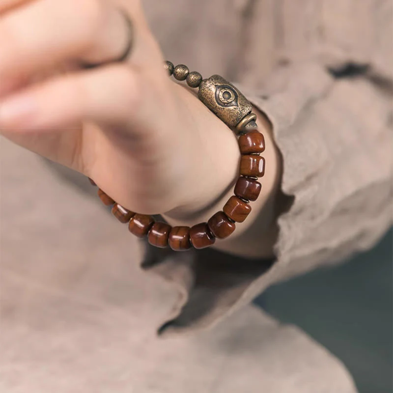 Buddha Stones Yak Bone Dzi Forma Rame Cono Pendente Bracciale Forza - Image 12