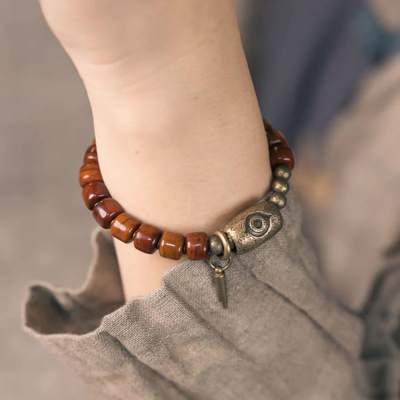 Buddha Stones Yak Bone Dzi Forma Rame Cono Pendente Bracciale Forza - Image 13