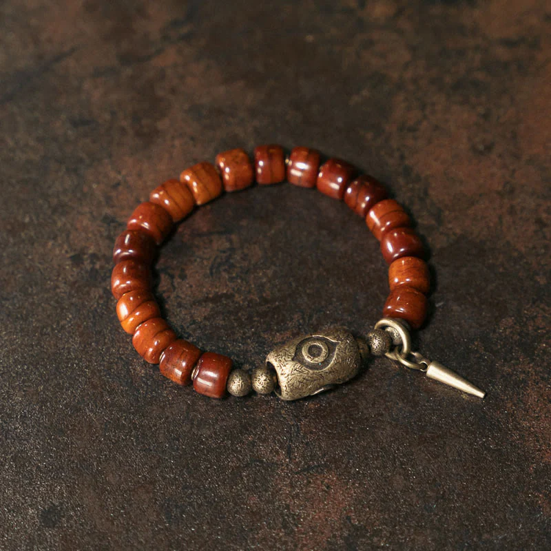 Buddha Stones Yak Bone Dzi Forma Rame Cono Pendente Bracciale Forza - Image 2