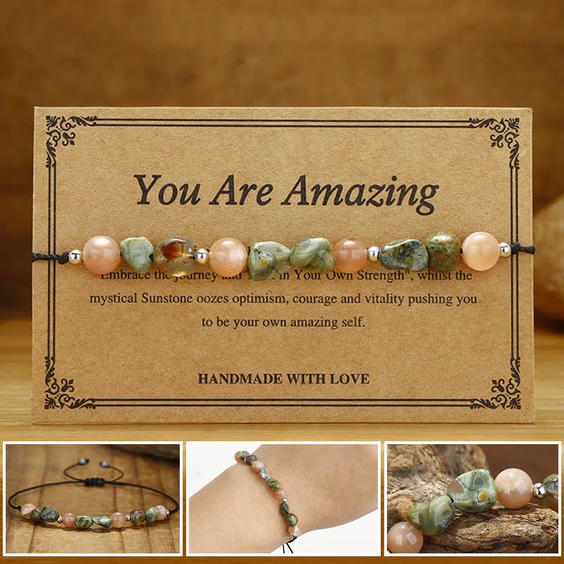 Buddha Stones You Are Amazing Braccialetto positivo in pietra del sole di riolite