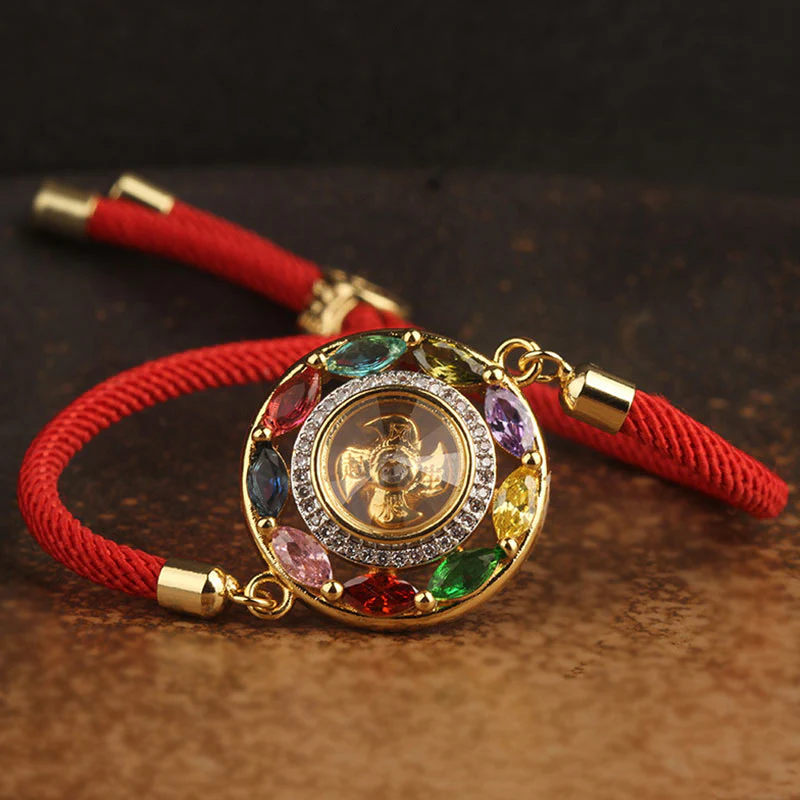 Buddha Stones Zircone colorato Rame Ricchezza Fortuna Rotazione Bracciale Collana Pendente - Image 15