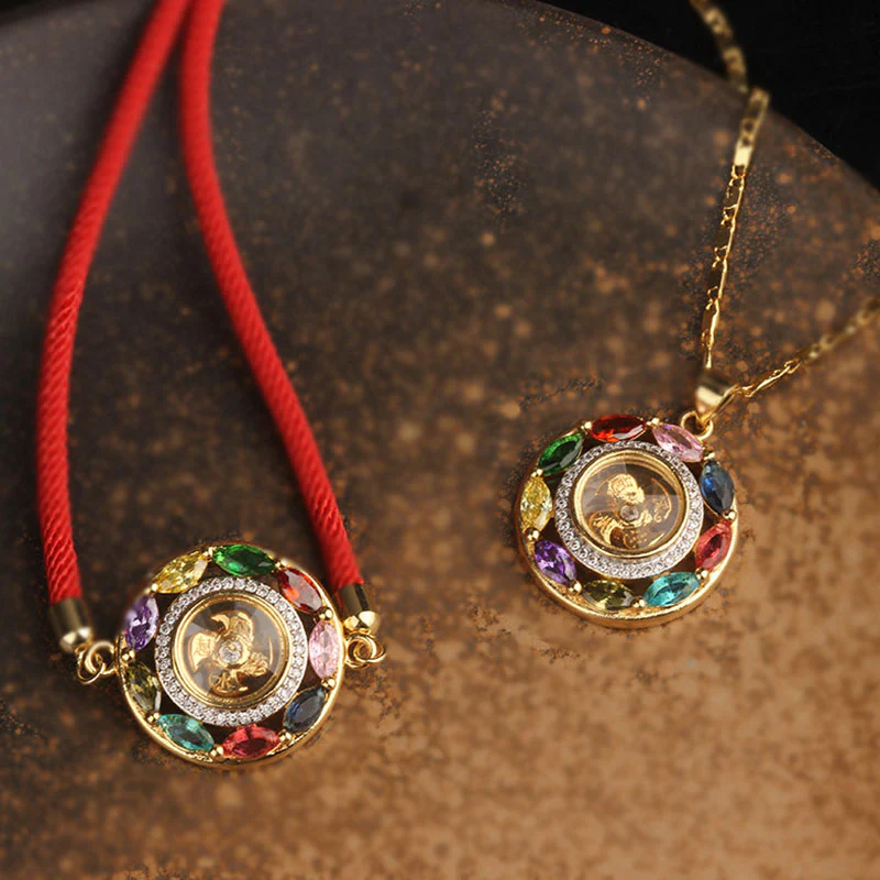 Buddha Stones Zircone colorato Rame Ricchezza Fortuna Rotazione Bracciale Collana Pendente - Image 2