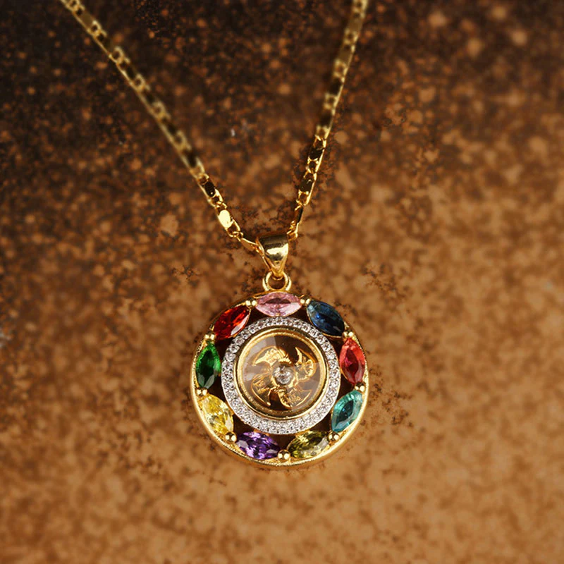 Buddha Stones Zircone colorato Rame Ricchezza Fortuna Rotazione Bracciale Collana Pendente - Image 4