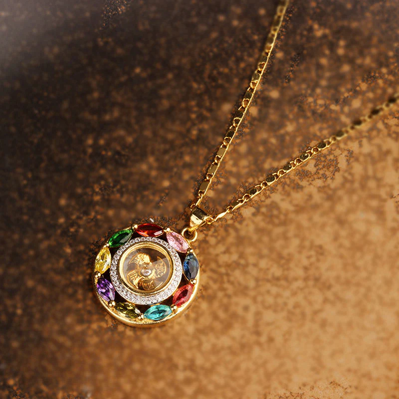 Buddha Stones Zircone colorato Rame Ricchezza Fortuna Rotazione Bracciale Collana Pendente - Image 5