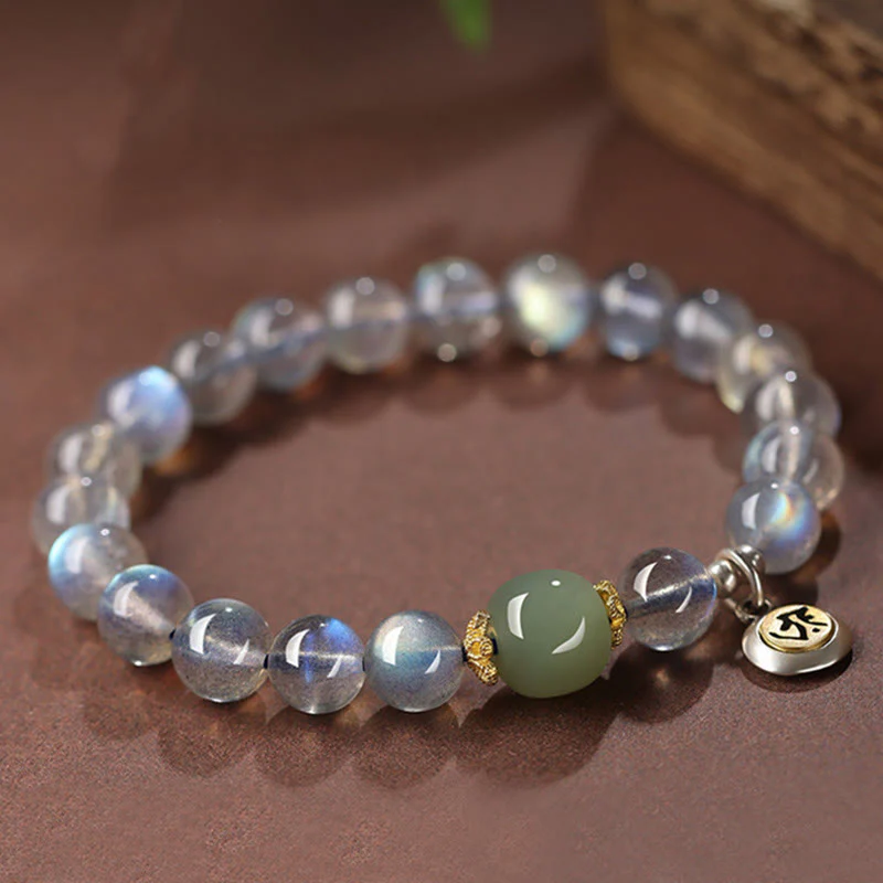 Buddha Stones Zodiaco cinese Buddha natale Argento Sterling 925 Pietra di luna naturale Giada Hetian Braccialetto positivo - Image 3