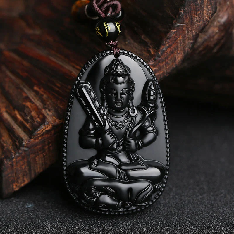 Buddha Stones Zodiaco cinese Buddha natale Ossidiana nera naturale Collana pendente di purificazione - Image 15