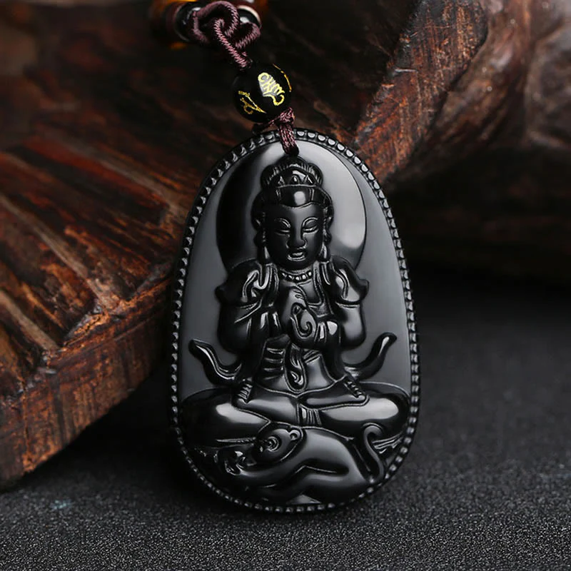 Buddha Stones Zodiaco cinese Buddha natale Ossidiana nera naturale Collana pendente di purificazione - Image 22