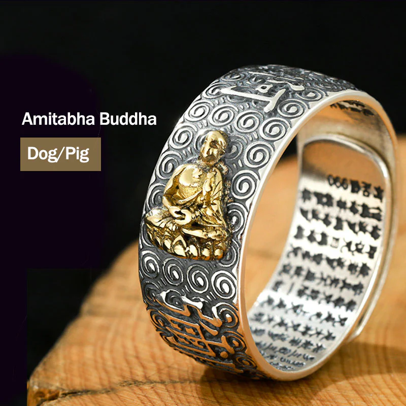 Buddha Stones Zodiaco cinese Buddha natale Ricchezza Fortuna Anello regolabile - Image 26