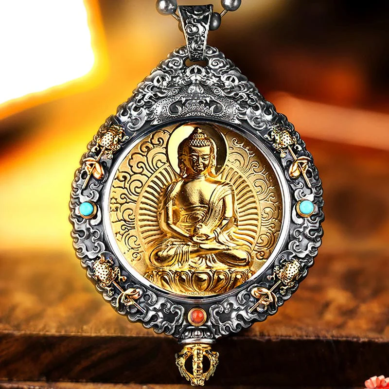 Buddha Stones Zodiaco cinese Buddha natale Thangka Nove palazzi Otto diagrammi Ricchezza Collana girevole Ciondolo