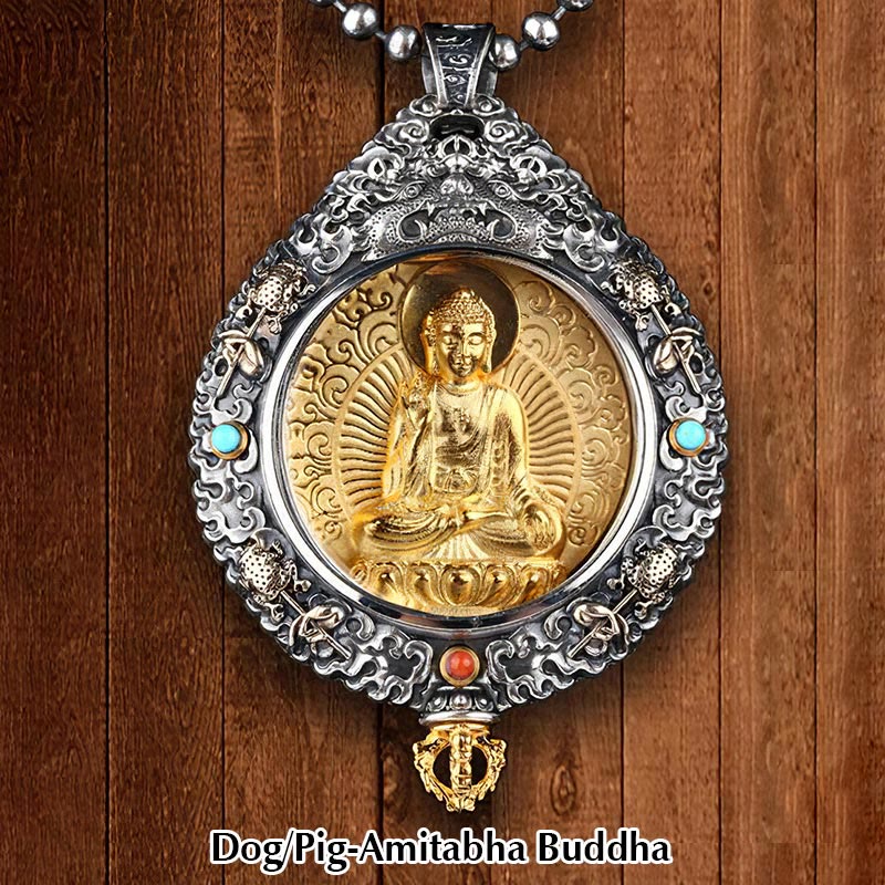 Buddha Stones Zodiaco cinese Buddha natale Thangka Nove palazzi Otto diagrammi Ricchezza Collana girevole Ciondolo - Image 11