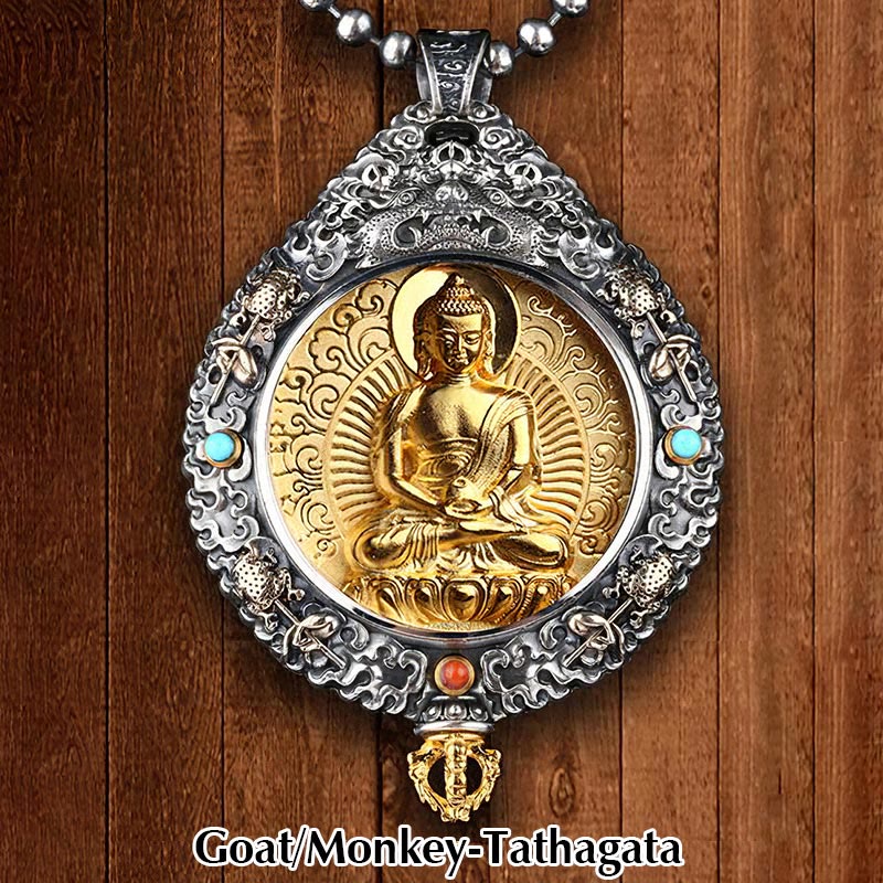 Buddha Stones Zodiaco cinese Buddha natale Thangka Nove palazzi Otto diagrammi Ricchezza Collana girevole Ciondolo - Image 9
