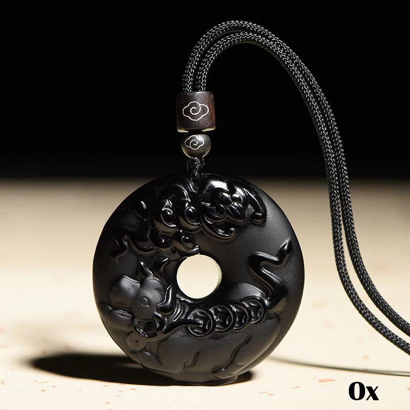Buddha Stones Zodiaco Cinese Ossidiana Nera Naturale Fibbia della Pace Forza Collana Pendente - Image 14