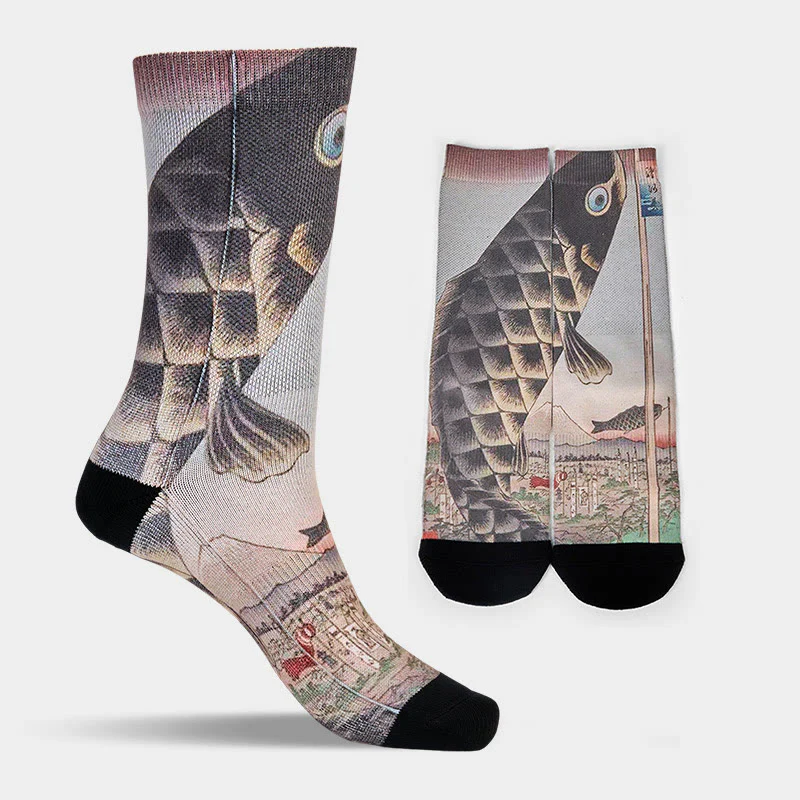 Calzini casual da uomo e da donna unisex Buddha Stones Koi Fish Mount Fuji Micro Crew - Image 12