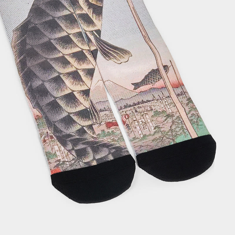 Calzini casual da uomo e da donna unisex Buddha Stones Koi Fish Mount Fuji Micro Crew - Image 4