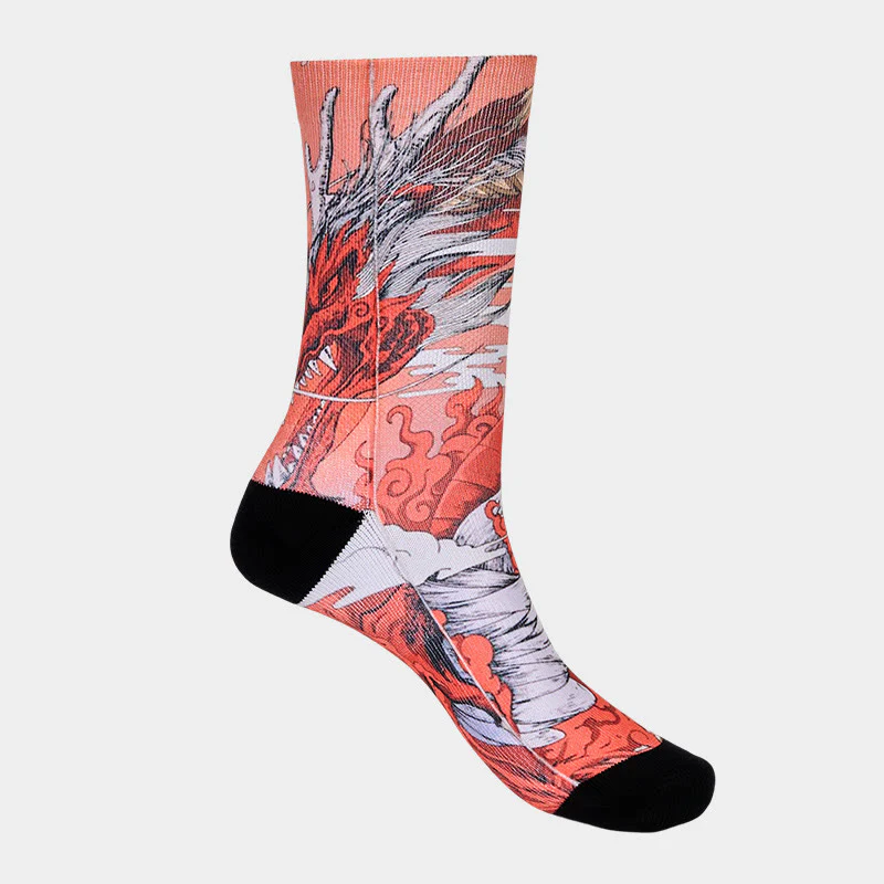 Calzini casual da uomo e da donna, unisex, con motivo Buddha Stones, drago rosso, vulcano, sole, albero e montagne - Image 8