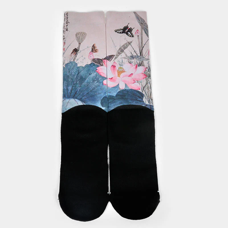 Calzini casual da uomo e da donna, unisex, con motivo Buddha Stones, fiori di loto, foglie e farfalle - Image 2