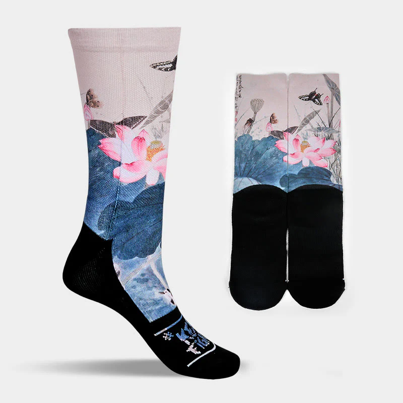 Calzini casual da uomo e da donna, unisex, con motivo Buddha Stones, fiori di loto, foglie e farfalle - Image 9
