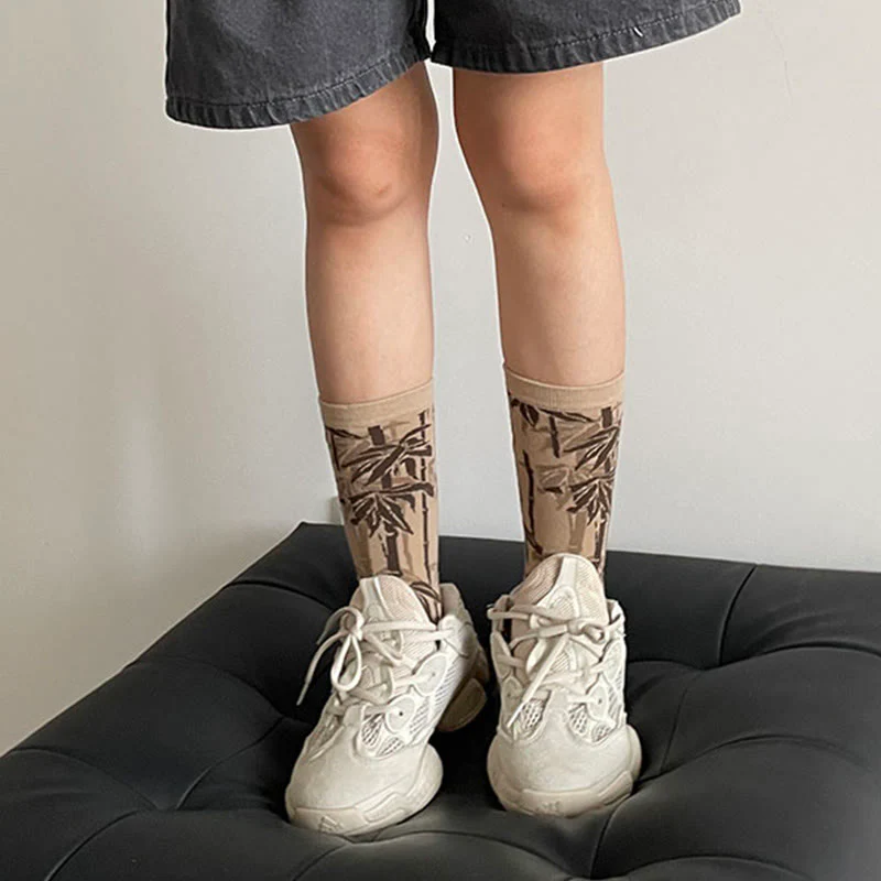 Calzini da donna in cotone micro con motivo floreale e calligrafia cinese Buddha Stones - Image 15