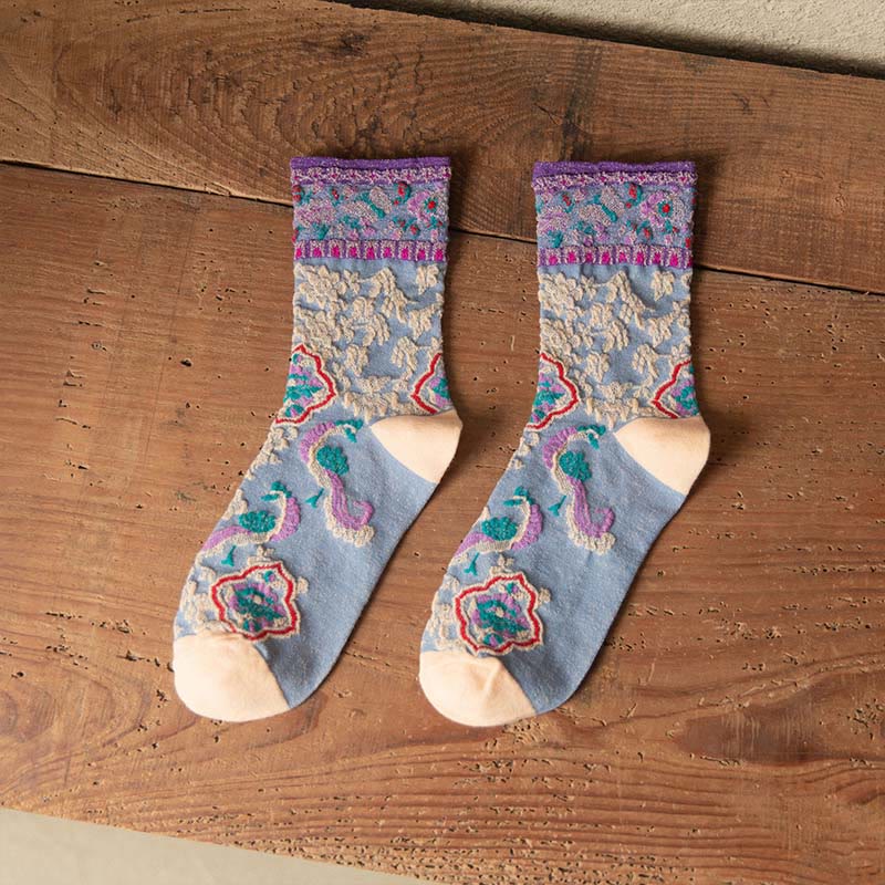 Calzini da donna in cotone micro con motivo floreale in rilievo retrò Buddha Stones - Image 18