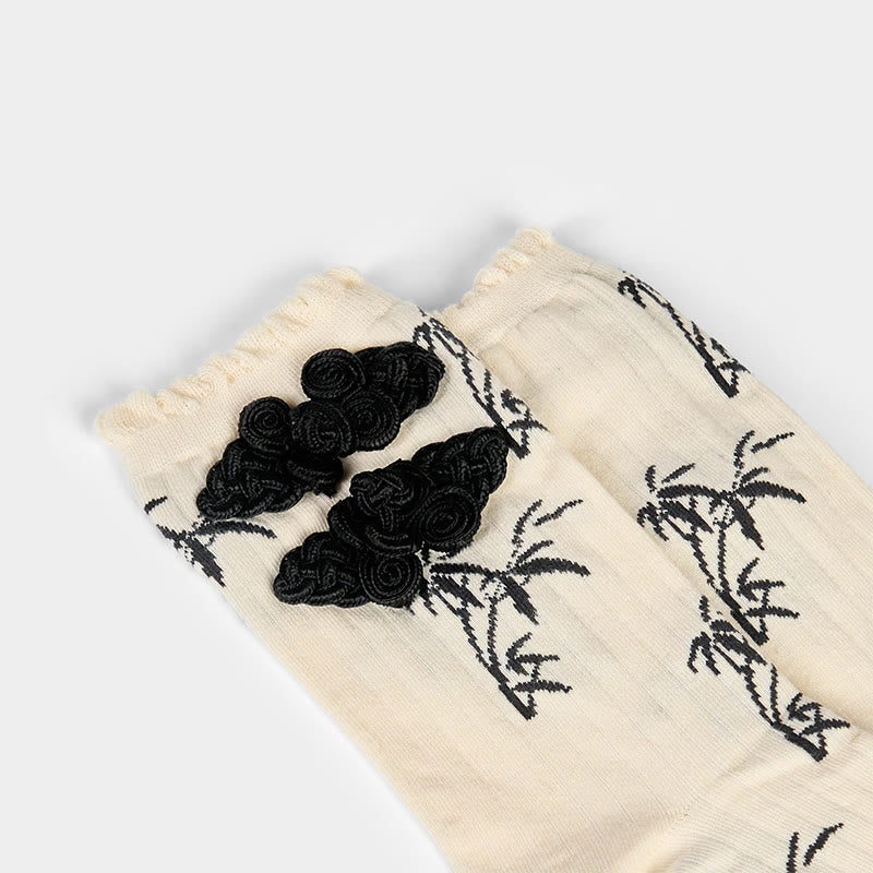Calzini da donna in microfibra con motivo a rana cinese e bottoni, modello jacquard in bambù, modello Buddha Stones - Image 13