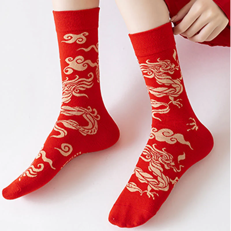 Calzini unisex da uomo e da donna in cotone casual con drago rosso e Buddha Stones - Image 10