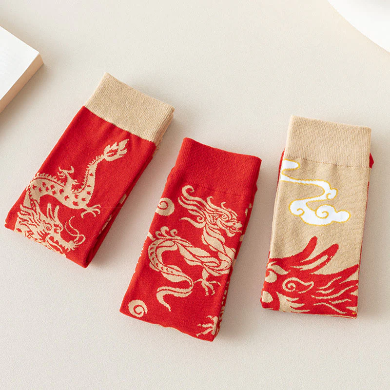 Calzini unisex da uomo e da donna in cotone casual con drago rosso e Buddha Stones - Image 21
